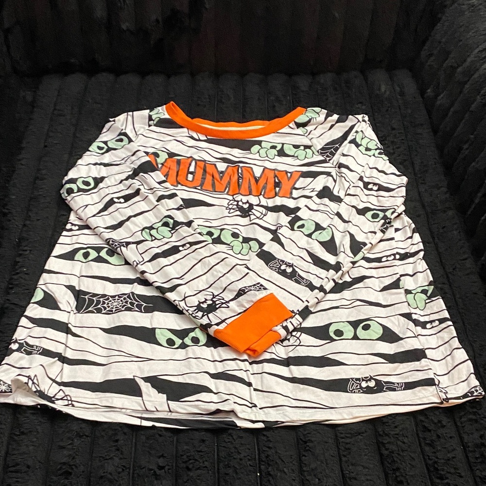Spooky Mummy Long Sleeve Shirt with Orange Accents